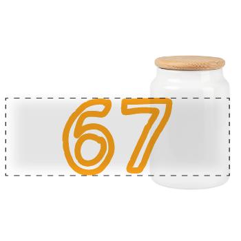 Nummer 67 in orange - Panorama Keksdose mit Holzdeckel - Weiß - Vorne