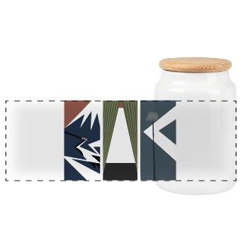 Piece Of Japan - Modern Japanese Art - Panoramic Cookie Jar with Wooden Lid - white - Front