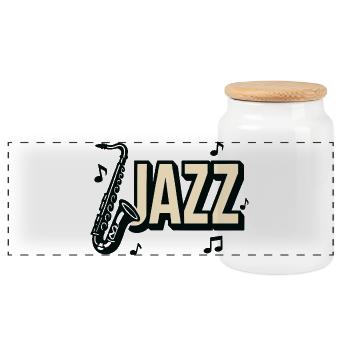 Typographie jazz saxophone notes de musique - Boîte à biscuits avec couvercle en bois - blanc - Devant