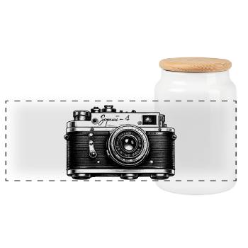 Vintage Camera Sketch - Panoramic Cookie Jar with Wooden Lid - white - Front