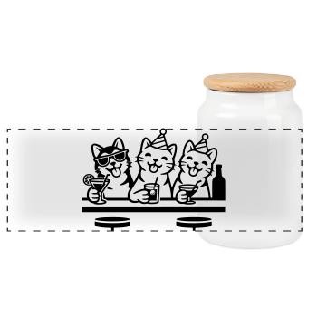 Party Katzen Kater Bar Trinken - Panorama Keksdose mit Holzdeckel - Weiß - Vorne