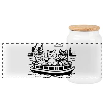 Harbour Cats Dogs Harbour Cruise Hamburg - Panoramic Cookie Jar with Wooden Lid - white - Front