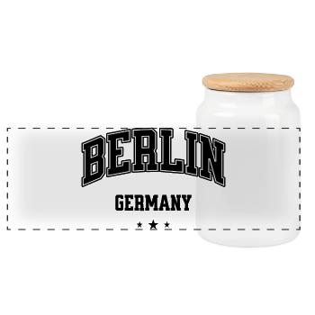 Berlin Arch Collegiate Logo - Panoramic Cookie Jar with Wooden Lid - white - Front