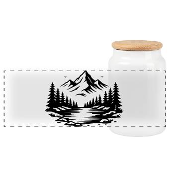 Mountains Forest Outdoor Icon - Panoramic Cookie Jar with Wooden Lid - white - Front