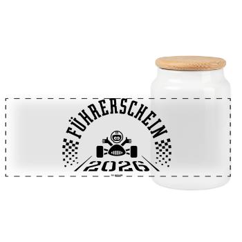 Permis de conduire 2026 (conducteur débutant / Noir) - Boîte à biscuits avec couvercle en bois - blanc - Devant
