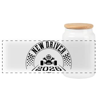 New Driver 2026 (Driving Licence / Black) - Panoramic Cookie Jar with Wooden Lid - white - Front