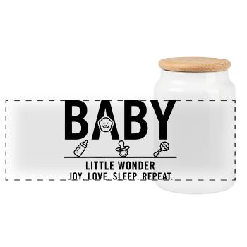 Baby Little Wonder Minimalist Design - Panoramic Cookie Jar with Wooden Lid - white - Front
