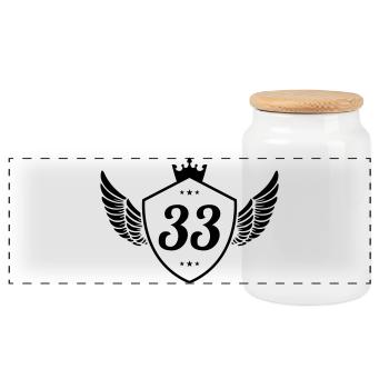33 Coat of arms - Panoramic Cookie Jar with Wooden Lid - white - Front