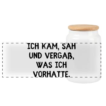 I came, saw and forgot what I was going to do. - Panoramic Cookie Jar with Wooden Lid - white - Front