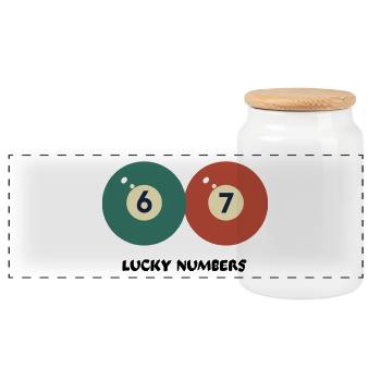 67 Lucky Numbers - Pool Billiards Vintage Design - Panoramic Cookie Jar with Wooden Lid - white - Front