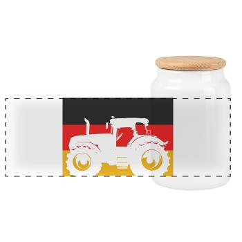 Traktor mit Deutschlandflagge – Landwirt Stolz - Panorama Keksdose mit Holzdeckel - Weiß - Vorne