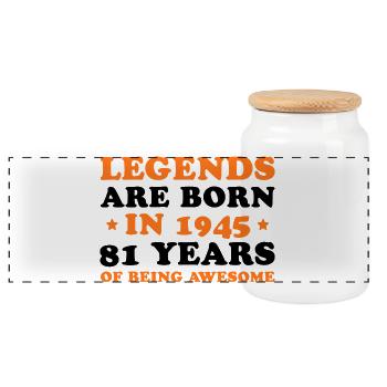 Legends Are Born 1945 – 81 Jahre Geburtstag - Panorama Keksdose mit Holzdeckel - Weiß - Vorne