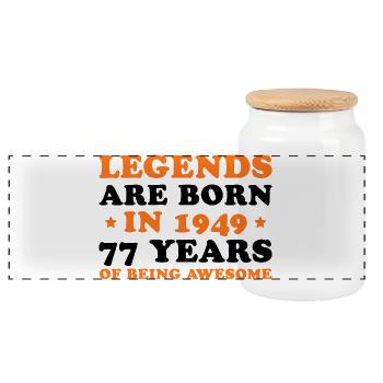 Legends Are Born 1949 – 77 Years Birthday - Panoramic Cookie Jar with Wooden Lid - white - Front