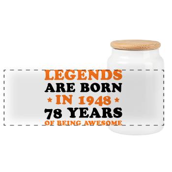 Legends Are Born 1948 – 78 Years Birthday - Panoramic Cookie Jar with Wooden Lid - white - Front