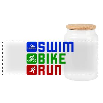 Triathlon Natation Cyclisme Course à pied - Boîte à biscuits avec couvercle en bois - blanc - Devant