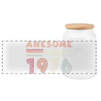 Retro 1976 Typography Design - Panoramic Cookie Jar with Wooden Lid - white - Front
