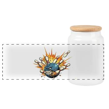 Wütender Bowlingball trifft Pins - Kegelshirt - Panorama Keksdose mit Holzdeckel - Weiß - Vorne