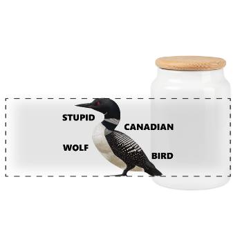 Loon - stupid canadian wolf bird - Panorama Keksdose mit Holzdeckel - Weiß - Vorne