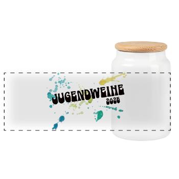 Jugendweihe 2026 Erwachsen Feier Ostdeutschland - Panorama Keksdose mit Holzdeckel - Weiß - Vorne
