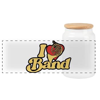 I Heart Band Retro French Horn - Panoramic Cookie Jar with Wooden Lid - white - Front