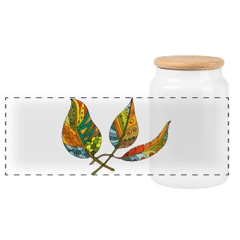 leaves - Panoramic Cookie Jar with Wooden Lid - white - Front
