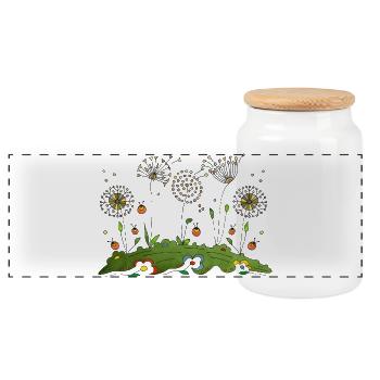 Flowers - Panoramic Cookie Jar with Wooden Lid - white - Front