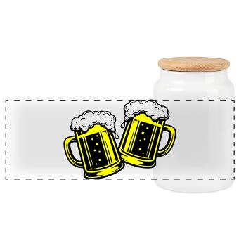 Beer Glass Beer Toast - Panoramic Cookie Jar with Wooden Lid - white - Front