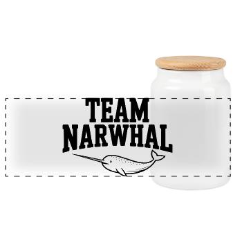 Team Narwhal - Panorama Keksdose mit Holzdeckel - Weiß - Vorne