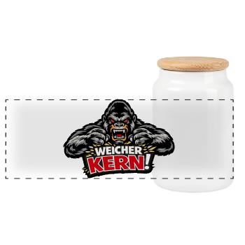 Weicher Kern - Böser Gorilla Spruch - Panorama Keksdose mit Holzdeckel - Weiß - Vorne
