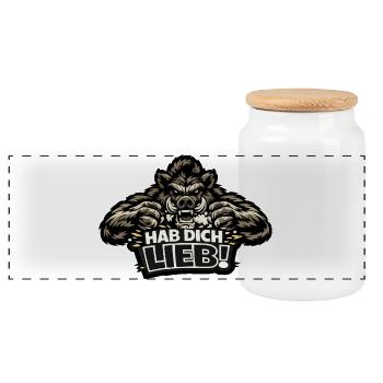 Motif grizzli : Je t’aime ! - Slogan provocateur - Boîte à biscuits avec couvercle en bois - blanc - Devant