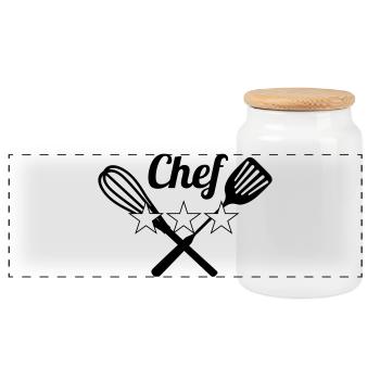 Chef - Cuisine - Cuisinier - Boîte à biscuits avec couvercle en bois - blanc - Devant