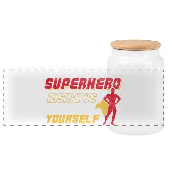 We All Have a Superhero Inside Us Design - Panoramic Cookie Jar with Wooden Lid - white - Front