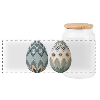 Pastel Floral Ornament Eggs - Panoramic Cookie Jar with Wooden Lid - white - Front