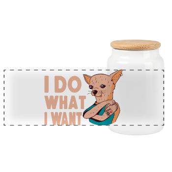 Chihuahua Chihuahueño I Do What I - Panorama Keksdose mit Holzdeckel - Weiß - Vorne