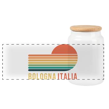Bologna, Italy - Panoramic Cookie Jar with Wooden Lid - white - Front