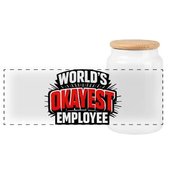 World's okayest employee Arbeitskollege - Panorama Keksdose mit Holzdeckel - Weiß - Vorne