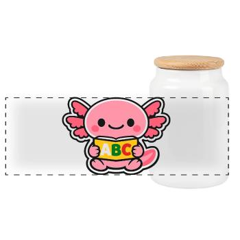 ABC axolotl with wings - Panoramic Cookie Jar with Wooden Lid - white - Front