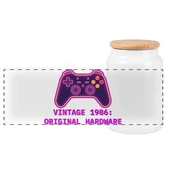 Neon Controller 1986 Retro – 40. Geburtstag - Panorama Keksdose mit Holzdeckel - Weiß - Vorne