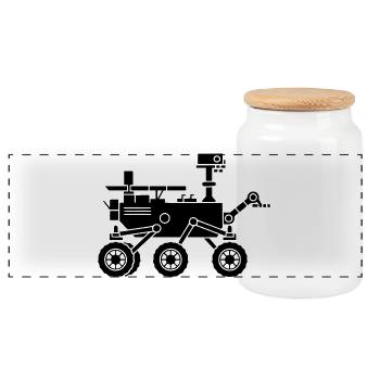  Mars Rover Roboter Silhouette - Panorama Keksdose mit Holzdeckel - Weiß - Vorne