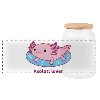 Axolotl Lover - Cute Walking Fish Pet Owner Gift - Panoramic Cookie Jar with Wooden Lid - white - Front