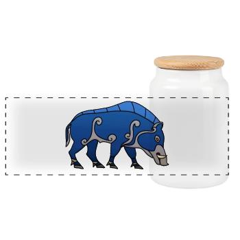 Pictish Boar - Panoramic Cookie Jar with Wooden Lid - white - Front