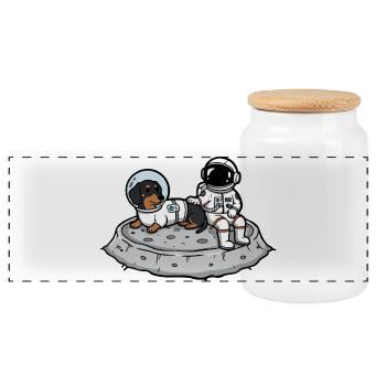 Astronaute Chien Teckel Lune Espace - Boîte à biscuits avec couvercle en bois - blanc - Devant