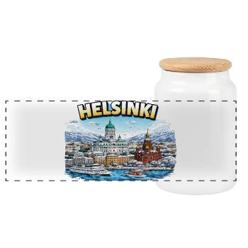 Helsinki Stadt - Panorama Keksdose mit Holzdeckel - Weiß - Vorne