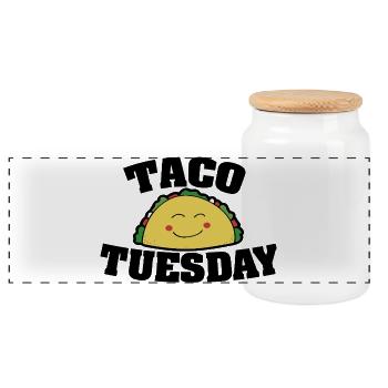 Cheerful Taco Smile Illustration - Panoramic Cookie Jar with Wooden Lid - white - Front
