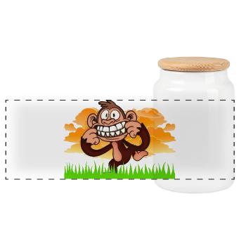 Funny Grinning Monkey Retro Cartoon Jungle Art - Panorama Keksdose mit Holzdeckel - Weiß - Vorne