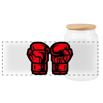 Boxing Gloves Symbol Boxing - Panoramic Cookie Jar with Wooden Lid - white - Front