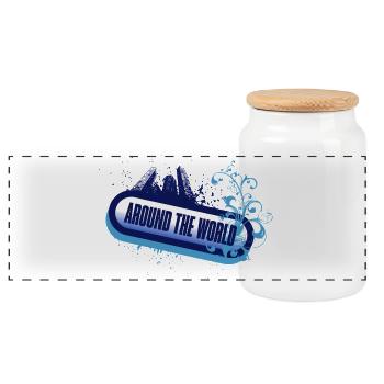 Rund um die Welt – Floral Blue Foam - Panorama Keksdose mit Holzdeckel - Weiß - Vorne