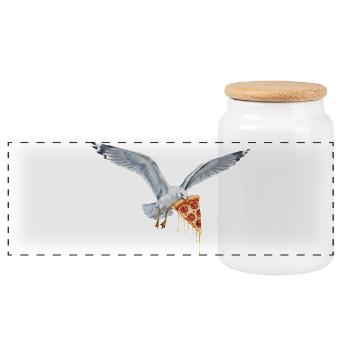 Mouette drôle qui vole des frites sur la plage - Boîte à biscuits avec couvercle en bois - blanc - Devant