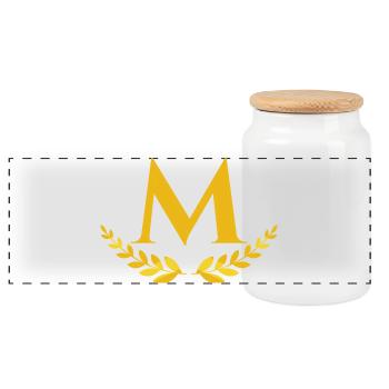 m - Panoramic Cookie Jar with Wooden Lid - white - Front
