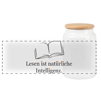 Lesen ist natürliche Intelligenz - Panorama Keksdose mit Holzdeckel - Weiß - Vorne